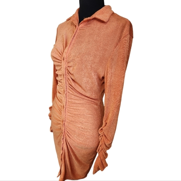 CLUB L ruched shirt mini dress buttons orange size 6 - Picture 3 of 6